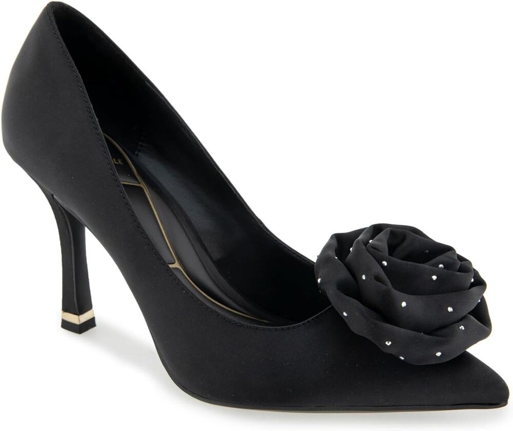New In Box Kenneth Cole New York Women's Romi Rosette Pump, Black Satin 6.5M NIB